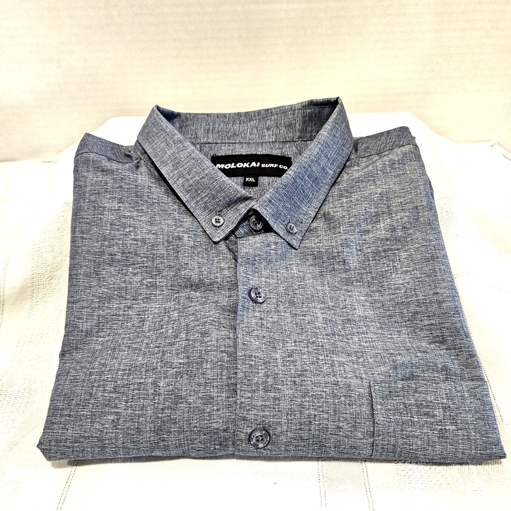 Molokai Surf Co Men's XXL Chambray Shirt Short Sleeve Button-Down Branded Button